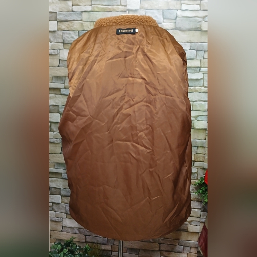Lanshifei Women’s 2-Pocket Full Zip Fleece Teddy Jacket Camel Brown Size XXXL - Picture 4 of 7